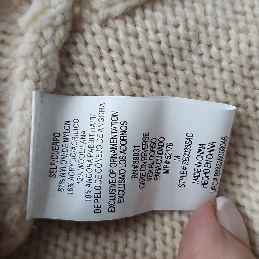 Sam Edelman Womens Sweater Long Sleeve Cream Wool Blend Side Slits. SZ Medium - Picture 9 of 13